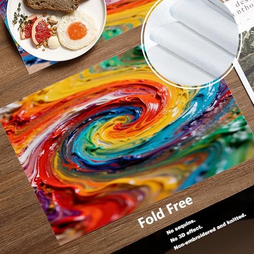 Batmerry Multicolor Abstract Art Linen Placemats Set of 8, Colorful Grunge Macro Closeup Washable Table Mats for Kitchen Table Thickened Heat Insulation Dining Set Indoor Outdoor 12X18 in