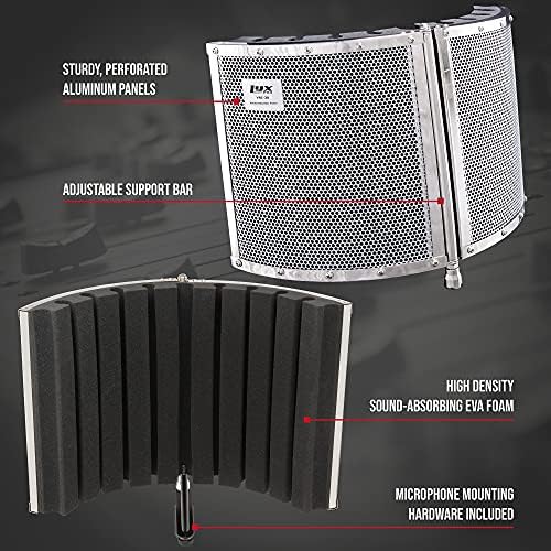 LyxPro VRI-30 Sound Absorbing and Vocal Booth Recording Microphone Isolation Shield Panel for Home Office and Studio Portable & Foldable Stand Mount Adjustable