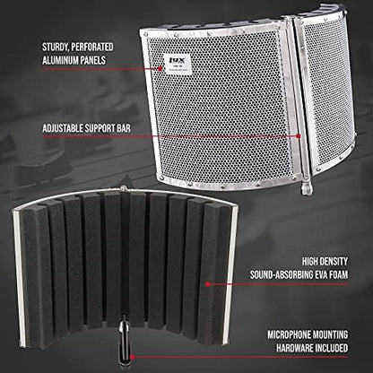 LyxPro VRI-30 Sound Absorbing and Vocal Booth Recording Microphone Isolation Shield Panel for Home Office and Studio Portable & Foldable Stand Mount Adjustable