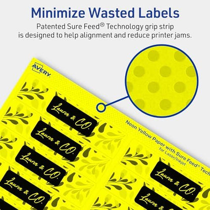 Avery® Printable Rectangle Labels, Sure Feed® Technology, 1" x 4", Neon Yellow Labels, Laser/Inkjet Printable, 400 Total, Great for Mailing and Cosmetics