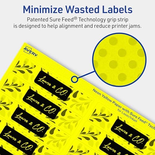 Avery® Printable Rectangle Labels, Sure Feed® Technology, 1" x 4", Neon Yellow Labels, Laser/Inkjet Printable, 1,600 Total, Great for Mailing and Cosmetics