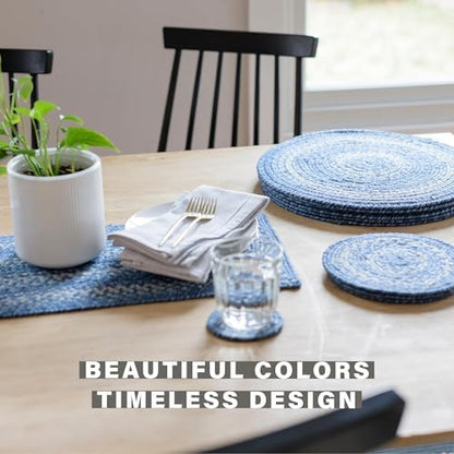 Homespice Denim Braided Table Runner for Coastal Decor, Oval 8x28 Set of 2