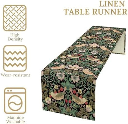 William Morris Floral Table Runner, Vintage Flowers Green Botanical Printed Table Runner for Home Kitchen Dining Table Decoration,13x90 Inch