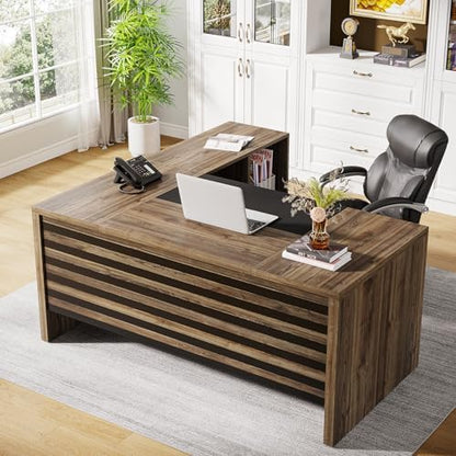 Tribesigns 62.2" L-Shaped Executive Desk with Mobile File Cabinet