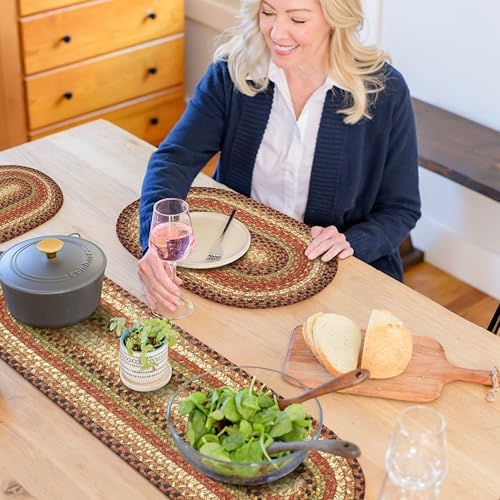Homespice Gingerbread Braided Table Runner for Country Decor, Oval 11x36