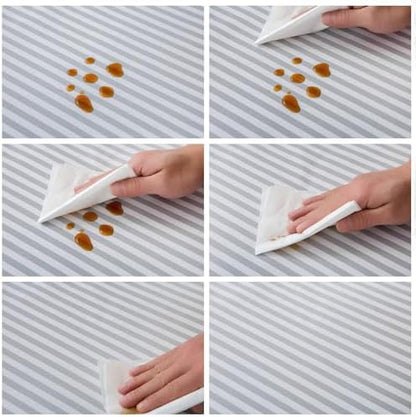 LIBERECOO 60" Square Vinyl Tablecloth with Flannel Backing, Grey Stripe Stain-Resistant Tablecloths Waterproof Oil-Proof Wipeable Table Cover for Indoor/Outdoor Picnic, BBQ