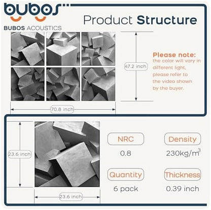 BUBOS 6 Pcs Art Acoustic Wall Panel,70.8”x47.2”Self Adhesive for Home Decor
