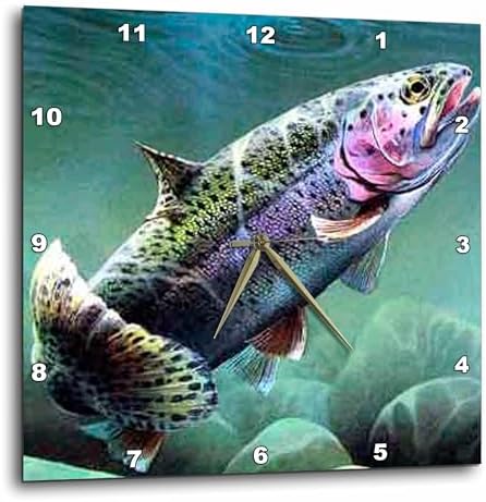 3dRose Wall Clock Silent - 13 inch - Rainbow Trout - Fishing