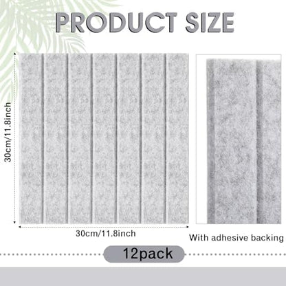 Honoson 12 Pack Felt Bulletin Board Self Adhesive Wall Tiles, Marble Gray