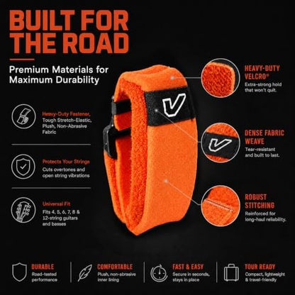 Gruv Gear Fret Wrap & Guitar Mute, Fretwrap for Acoustic, Electric & Bass | String Dampener Recording, Tapping & Practice Accessory (1 Pack, Large Orange, Fits 6 String Bass, 8 String Guitar)