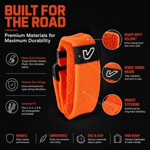 Gruv Gear Fret Wrap & Guitar Mute, Fretwrap for Acoustic, Electric & Bass | String Dampener Recording, Tapping & Practice Accessory (3 Pack, Medium Orange, Fits 5 String Bass, 7 String Guitar)