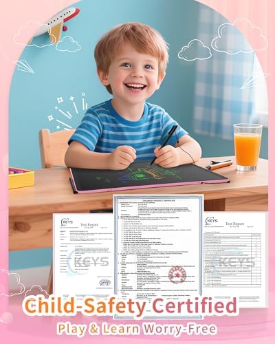 Rechargeable LCD Writing Tablet for Kids, 16 Inch Colorful Drawing Tablet, Educational Toddler Drawing Pad, Reusable Learning Toys for Kids (Ages 3-12), Ideal Gift for Christmas Birthday (Pink)