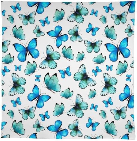 Blue Butterfly Tablecloth, Cute Animal Green Teal Butterfly Fantasy Wings Print Table Cover for Home Kitchen Outdoor Party Picnic Wedding Decor 60x120in