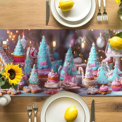 Christmas Table Runner Dresser Scarf 13 x 36 Inch Gingerbread House Gingerbread Man Cake Candy Table Runners Non-Slip Heat Resistant Kitchen Dining Table Decor for Home Holidays Indoor Outdoor