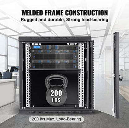 VEVOR 9U Wall Mount Network Server Cabinet, 15.5'' Deep, Server Rack Cabinet Enclosure, 200 lbs Max. Ground-Mounted Load Capacity, with Locking Glass Door Side Panels, for IT Equipment, A/V Devices