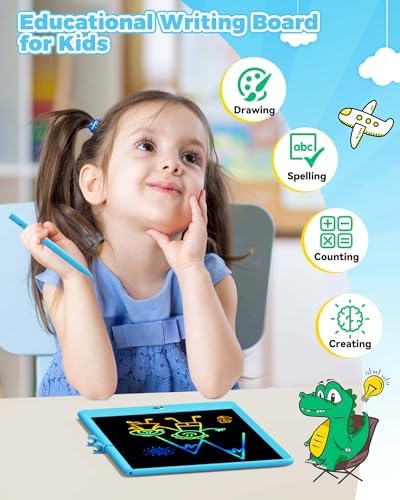 KOKODI 10 Inch LCD Writing Tablet with Anti-Lost Stylus, Erasable Doodle Board Colorful Toddler Drawing Pad, Car Travel School Games Toys for 3 4 5 6 7 8 Kids, Birthday Gift for Girls Boys Adults Blue