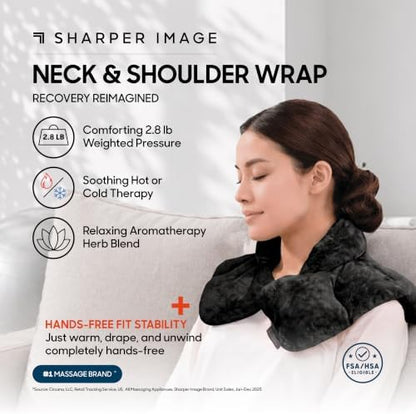 Sharper Image Heated Neck & Shoulder Wrap - Microwavable Warm & Cooling Plush Pad, Scented Aromatherapy (100% Natural Lavender & Herb Spa Blend), Pain Tension Headache Relief Therapy, Gift for Women