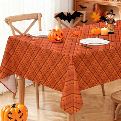 DWCN Autumn Checkered Tablecloth, 60 x 84 Inch, Plaid, Orange