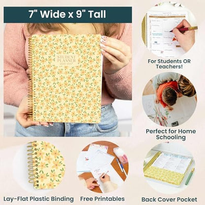 Daisy by bloom daily planners 2026-2027 Academic Year Student Planner (July 2026 - July 2027) - Elementary Through Middle School Calendar Agenda Book - 7” x 9" - Butter Yellow Daisies