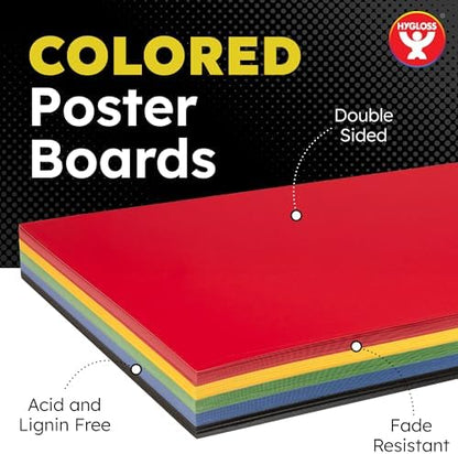 Hygloss Colored Poster Board 11 x 14, 100 Pack, Assorted Standard Colors