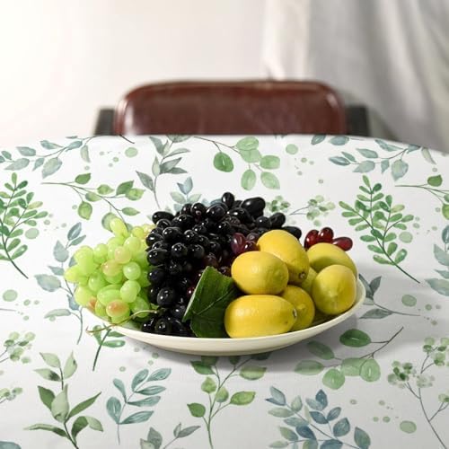 Sage Leaves Tablecloth, Watercolor Spring Floral Green Eucalyptus Leaf Print Table Cover for Farmhouse Kitchen Dinning Indoor Outdoor Party Decor 55x75in