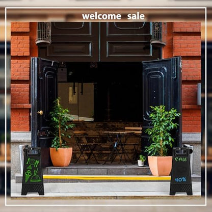 2 Pack a Frame Sandwich Board Sign with Dry Erase Surface, 24 x 12 Inch Double Sided Sidewalk Sign Chalkboard Easel Heavy Duty Plastic Dry Erase Poster Board for Outdoor Restaurant Cafe Menu (Black)