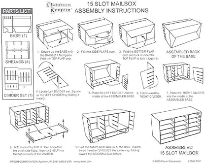 Pacon PAC637443 Mailbox Organizer, 15 Slots, Corrugated Cardboard, White
