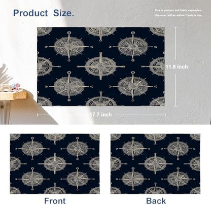 Batmerry Maritime Sailing Linen Placemats Set of 4, Oceanic Nautical Emblem Washable Table Mats for Kitchen Table Thickened Heat Insulation Dining Set Indoor Outdoor 12X18 in