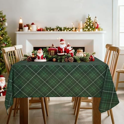 DWCN Checkered Tablecloth, 60 x 120 Inch, Rectangular, Christmas Green