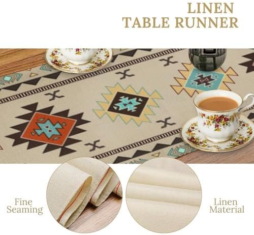 Aztec Southwest Table Runner,Ethnic Style Design Geometric Table Runners Dresser Scarves Table Setting Decor for Garden Farmhouse Wedding Party Holiday Dinner Home 13x90 Inch