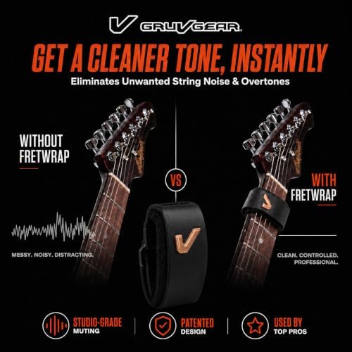 Gruv Gear Fret Wrap & Guitar Mute, Fretwrap for Acoustic, Electric & Bass | String Dampener Recording, Tapping & Practice Accessory (1 Pack, Medium Black and Bronze, Fits 5 String Bass, 7 String
