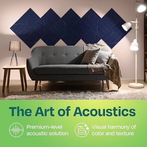 Acoustic Panels 12-Pack Soundproof Wall Panels 12"x12"x0.4" Decorative Sound Dampening for Your Home, Office, Studio, Bedroom & More with Unique ModuArc Carving [Denim Blue]