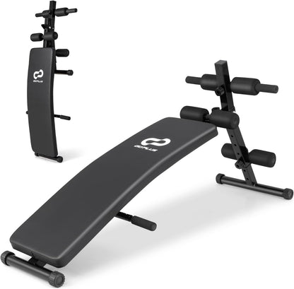 Goplus Adjustable Decline Sit Up Bench for Exercise, Foldable Curved Slant Bench with High Density Foam Cushioned Seat, Heavy Duty Metal Frame, Full Body Ab Workout Equipment for Home Gym, Black
