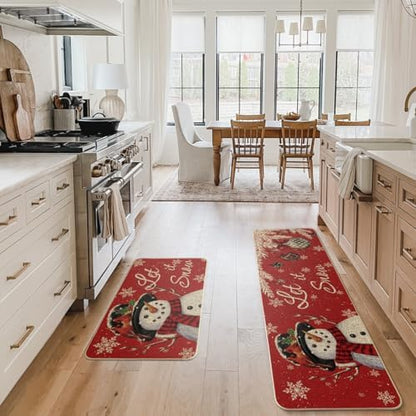 Artoid Mode Snowman Let It Snow Snowflake Christmas Kitchen Mats Set of 2, Winter Home Decor Low-Profile Kitchen Rugs for Floor - 17x29 and 17x59 Inch