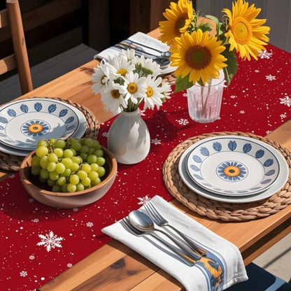 Christmas Snowman Red Table Runner Dresser Scarf 13 x 108 Inch Cute Xmas Snowman Snowflakes Winter Table Runners Non-Slip Heat Resistant Kitchen Dining Table Decor for Home Holidays Indoor Outdoor