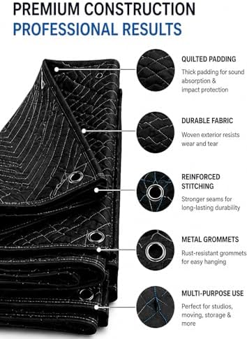 Filmcraft Studio Sound Blanket with Grommets 72 by 80 inch Heavy Duty Polyester (3 Pack)