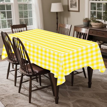 CXPSINC 54 Inch X 300 Feet Plastic Table Cover Roll Disposable Tablecloth with Slide Cutter for All Type/Shape Tables | Party, Banquet, Birthdays, Weddings(Yellow Checkered, 300 Feet)