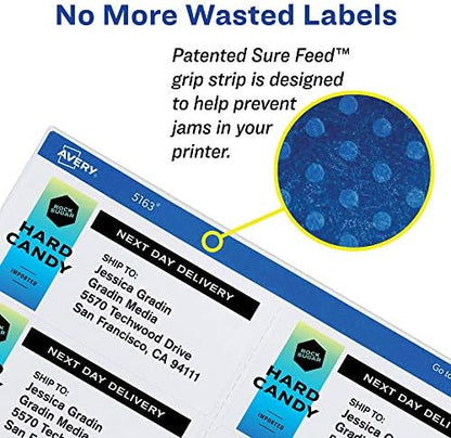 Avery Print-to-the-Edge Printable Shipping Labels, 3" x 3.75", Matte White, Sure Feed Technology, Laser & Inkjet Printer Compatible, 150 Blank Labels per Pack (5 Packs of 6874)