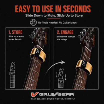 Gruv Gear Fret Wrap & Guitar Mute, Fretwrap for Acoustic, Electric & Bass | String Dampener Recording, Tapping & Practice Accessory (1 Pack, Large Gold, Fits 6 String Bass, 8 String Guitar)