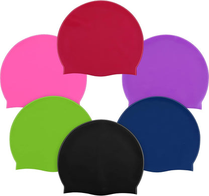 Syhood 6 Pieces Unisex Adult Silicone Swim Cap Waterproof Swimming Hat Non Slip Pool Hat Elastic Silicone Cap for Long and Short Hair