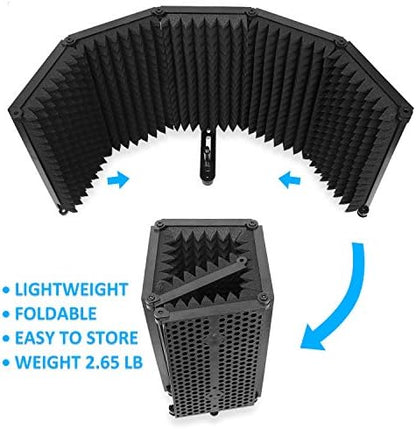 Mic Isolation Shield - Portable Studio Acoustic Sound Shield with Absorbing Foam for Microphone, Reflection Filter for Home Voice Studio (5 Panels) YOUSHARES