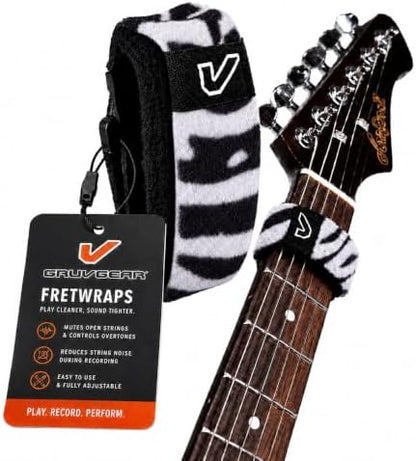 Gruv Gear Fret Wrap & Guitar Mute, Fretwrap for Acoustic, Electric & Bass | String Dampener Recording, Tapping & Practice Accessory (1 Pack, Small Zebra, Fits 4 String Bass, 6 String Guitar)