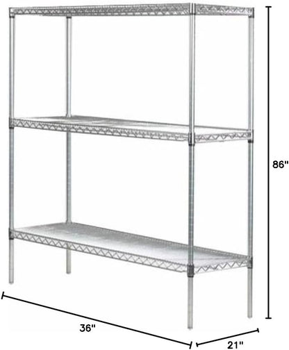 Omega 21" Deep x 36" Wide x 86" High 3 Tier Chrome Starter Shelving Unit