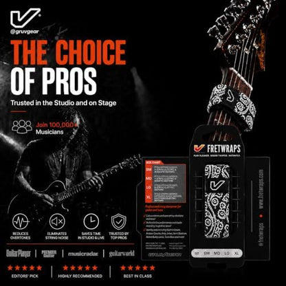 Gruv Gear Fret Wrap & Guitar Mute, Fretwrap for Acoustic, Electric & Bass | String Dampener Recording, Tapping & Practice Accessory (1 Pack, Small Bandana Black, Fits 4 String Bass, 6 String Guitar)