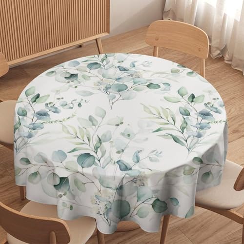 Green Eucalyptus Tablecloth, Watercolor Floral Spring Botanical Plants Herb Sage Print Table Cover for Home Kitchen Dining Table Party Camping Decor, 60x60in