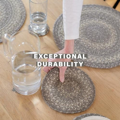 Homespice Grey Cloud Jute Braided Placemats, Oval 13x19 Set of 4