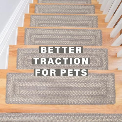 Homespice Grey Cloud Jute Braided Stair Treads, Rect 8x28 Set of 13