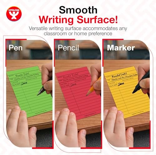Hygloss Library Checkout Cards for Traditional Book Pockets and Classroom Organization - Vintage Style Bright Colors Due Date Tracking, 3x5 Inch, 50 Pack