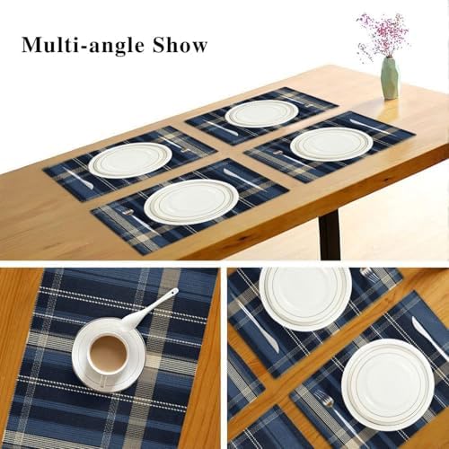ALAZA Navy Plaid Tartan Pattern 1 PC Placemats Rectangle Table Mat for Dining Table Restaurant Kitchen Home Decor, 12" x 18"