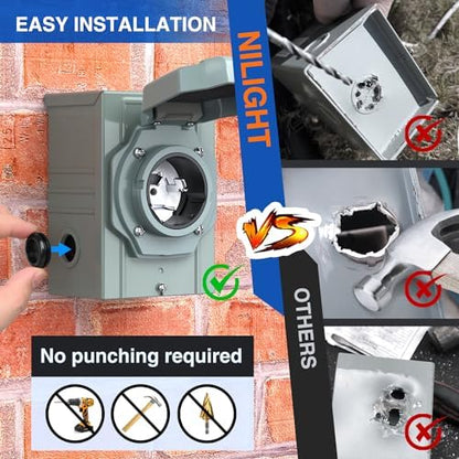 Nilight 50AMP Generator Power Inlet Box Pre-drilled ETL Listed NEMA SS2-50P